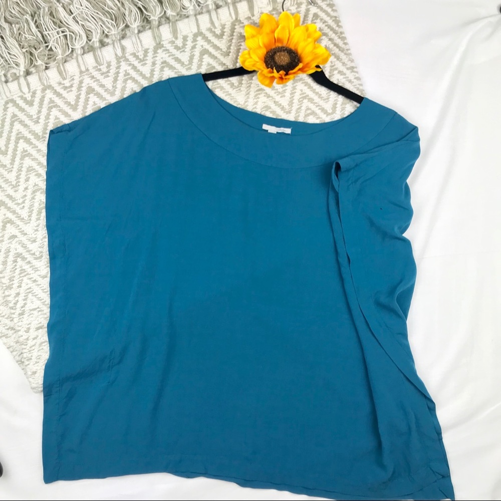 Halogen Loose Fit Blue Blouse Short Sleeve